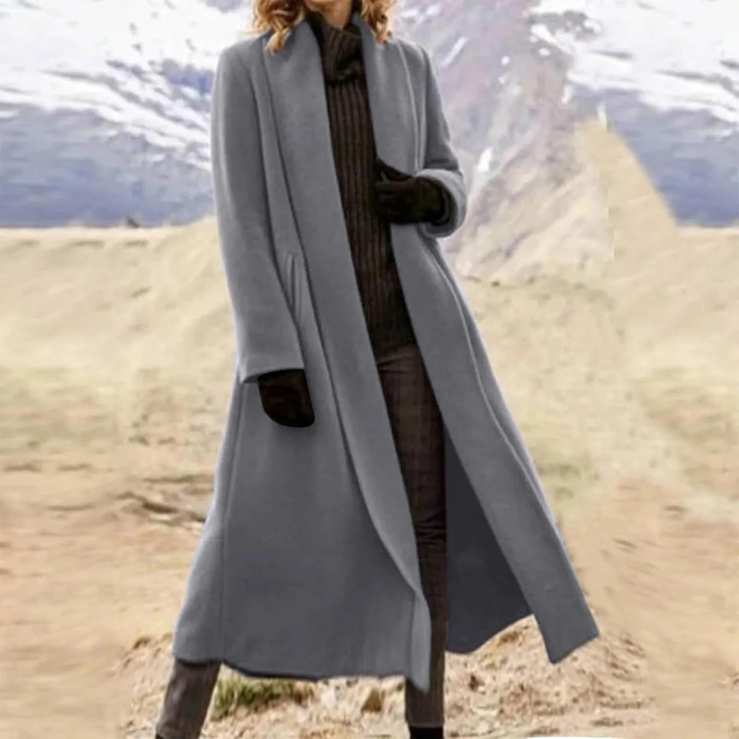 TANGNADE Winter Coats for Women Long Length Wool Jackets Notch Lapel Single Breasted Trendy Casual Long Pea Trench Coat