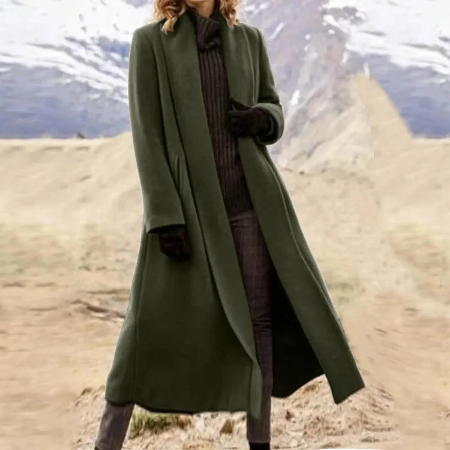 TANGNADE Winter Coats for Women Long Length Wool Jackets Notch Lapel Single Breasted Trendy Casual Long Pea Trench Coat
