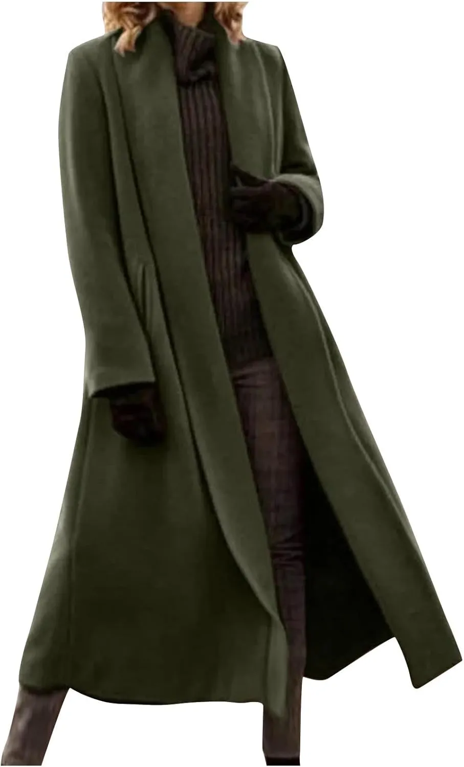 TANGNADE Winter Coats for Women Long Length Wool Jackets Notch Lapel Single Breasted Trendy Casual Long Pea Trench Coat