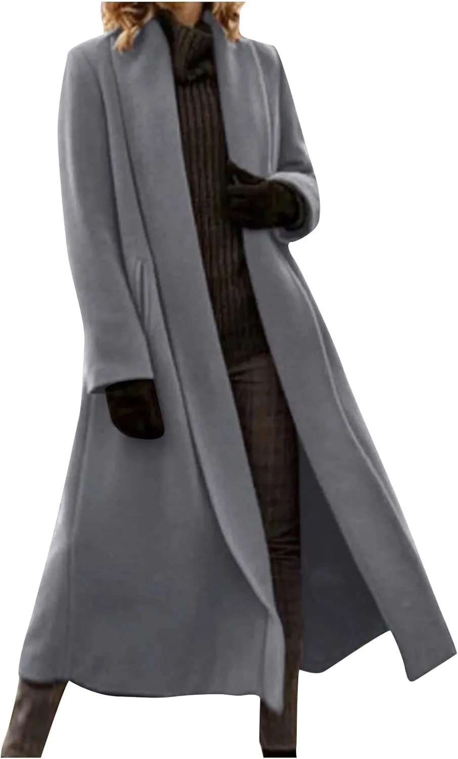 TANGNADE Winter Coats for Women Long Length Wool Jackets Notch Lapel Single Breasted Trendy Casual Long Pea Trench Coat