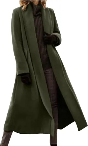 TANGNADE Winter Coats for Women Long Length Wool Jackets Notch Lapel Single Breasted Trendy Casual Long Pea Trench Coat