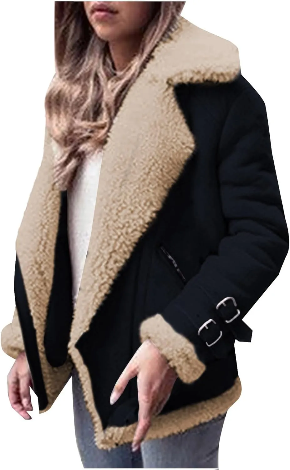 TANGNADE Women's Faux Suede Leather Shearing Moto Jacket Thick Lined Parka Winter Coat Leather Jacket