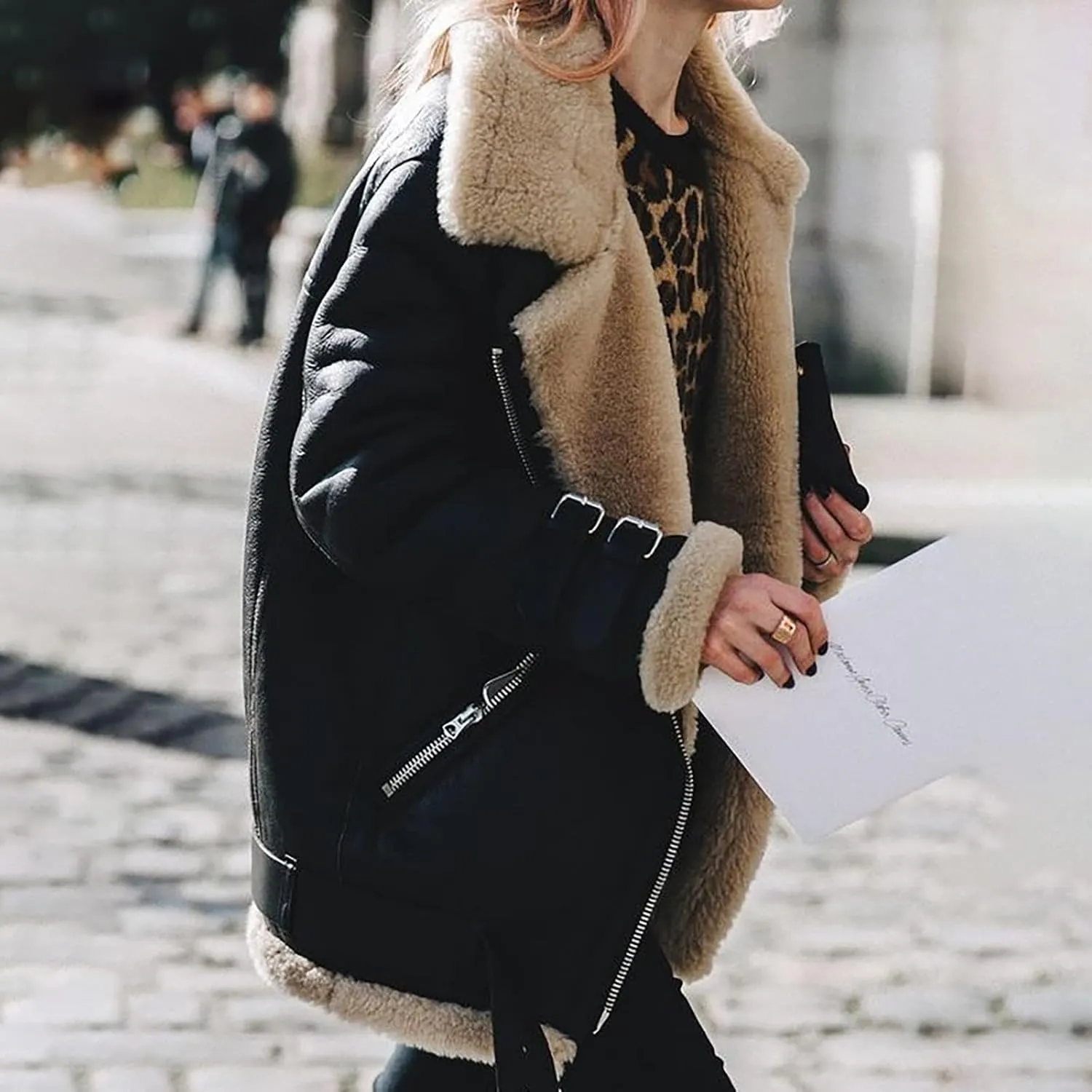 TANGNADE Women's Faux Suede Leather Shearing Moto Jacket Thick Lined Parka Winter Coat Leather Jacket