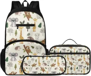 Teen Boys Girls School Backpack 17 In Kids Bookbag Lightweight Travel Laptop Backpack Stylish Casual Daypack Lunch Box Pencil Case Set Of 3 Animal Print