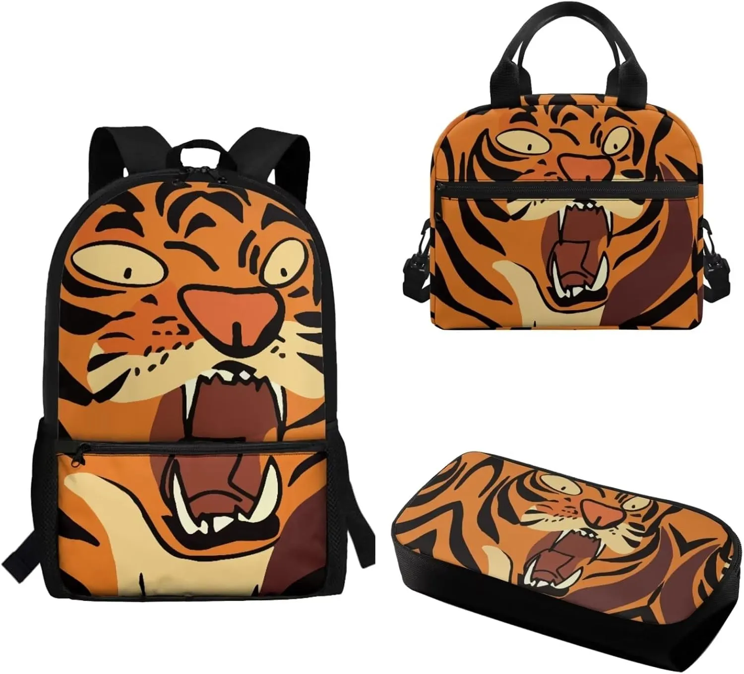 Teen Boys School Backpack Kids Bookbag Lightweight Travel Laptop Backpack Stylish Casual Daypack Reusable Thermal Cooler Leakproof Insulated Lunch Bag Cartoon Tiger