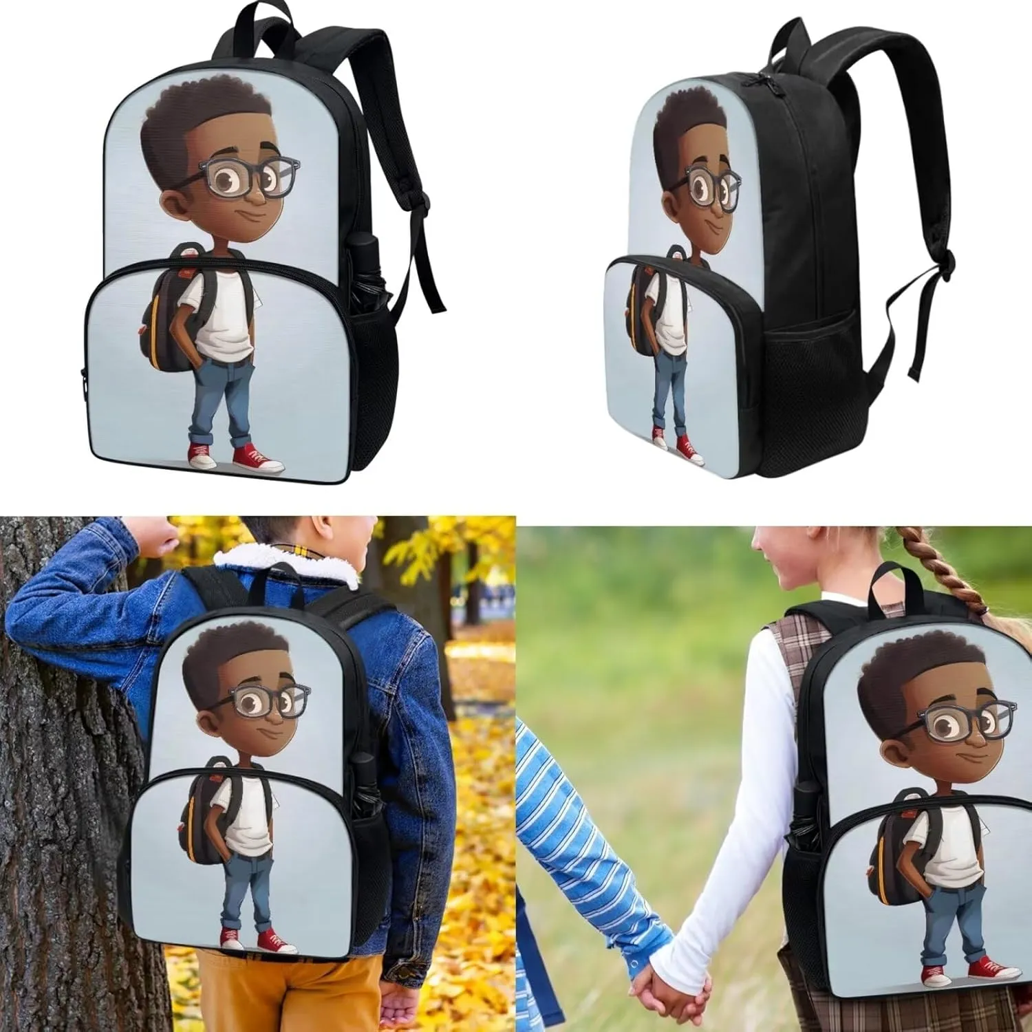 Teen Girls-Boys School Backpack Kids Bookbag Lightweight Reusable Thermal Cooler Leakproof Insulated Lunch Bag African Boy Travel Laptop Backpack Stylish Casual Daypack