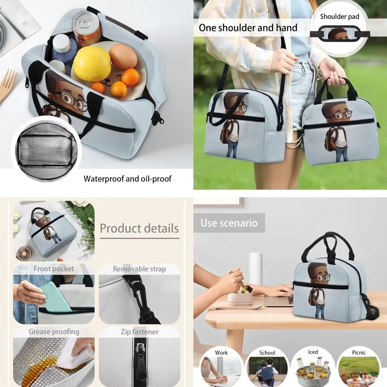 Teen Girls-Boys School Backpack Kids Bookbag Lightweight Reusable Thermal Cooler Leakproof Insulated Lunch Bag African Boy Travel Laptop Backpack Stylish Casual Daypack