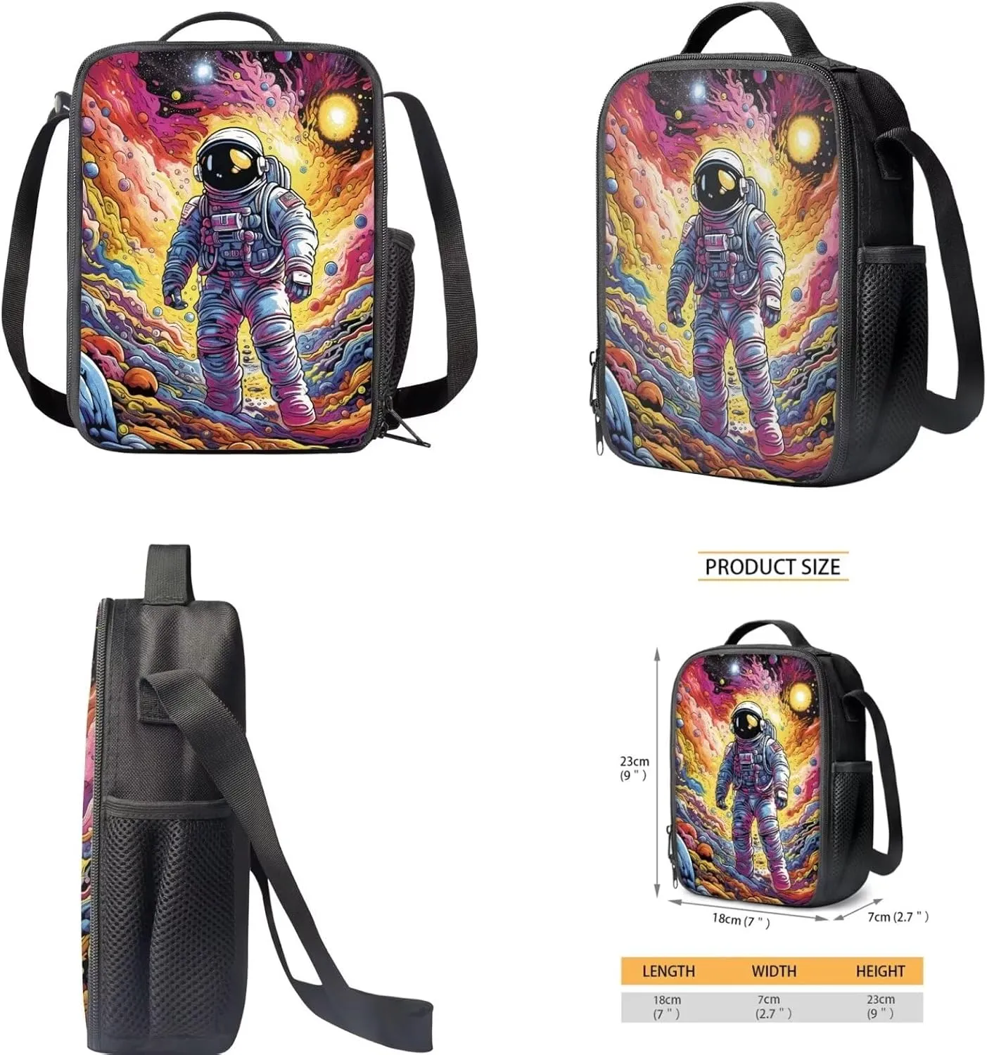 Teen Girls School Backpack Kids Bookbag Lightweight Travel Laptop Backpack Stylish Casual Daypack Reusable Thermal Cooler Leakproof Insulated Lunch Bag Cartoon Astronaut-2