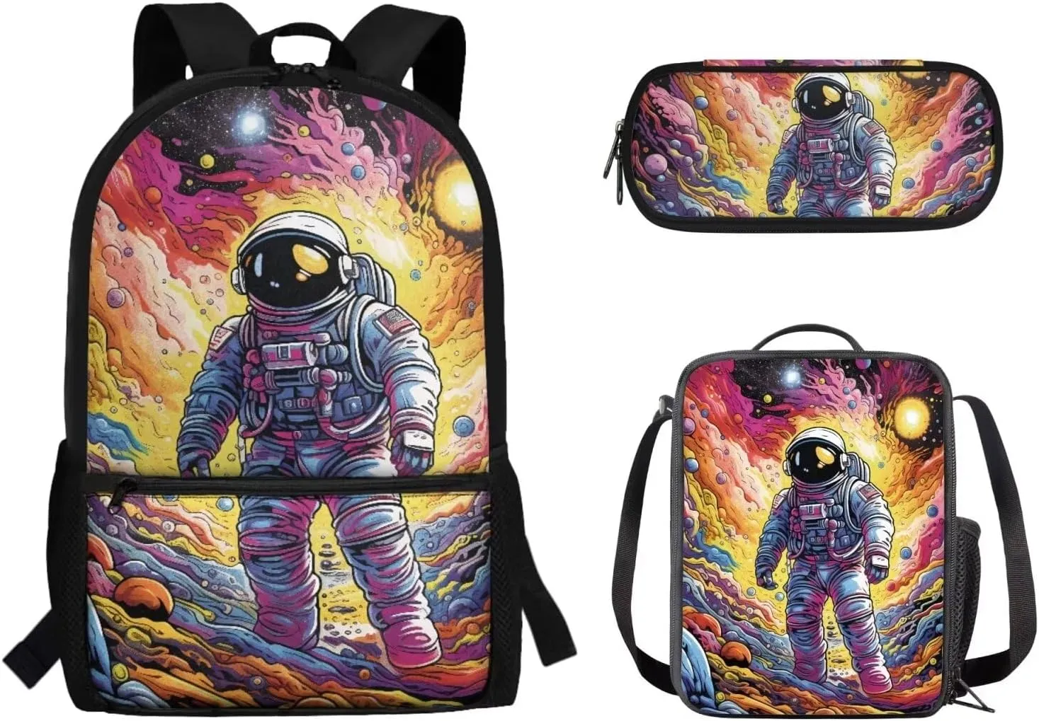 Teen Girls School Backpack Kids Bookbag Lightweight Travel Laptop Backpack Stylish Casual Daypack Reusable Thermal Cooler Leakproof Insulated Lunch Bag Cartoon Astronaut-2