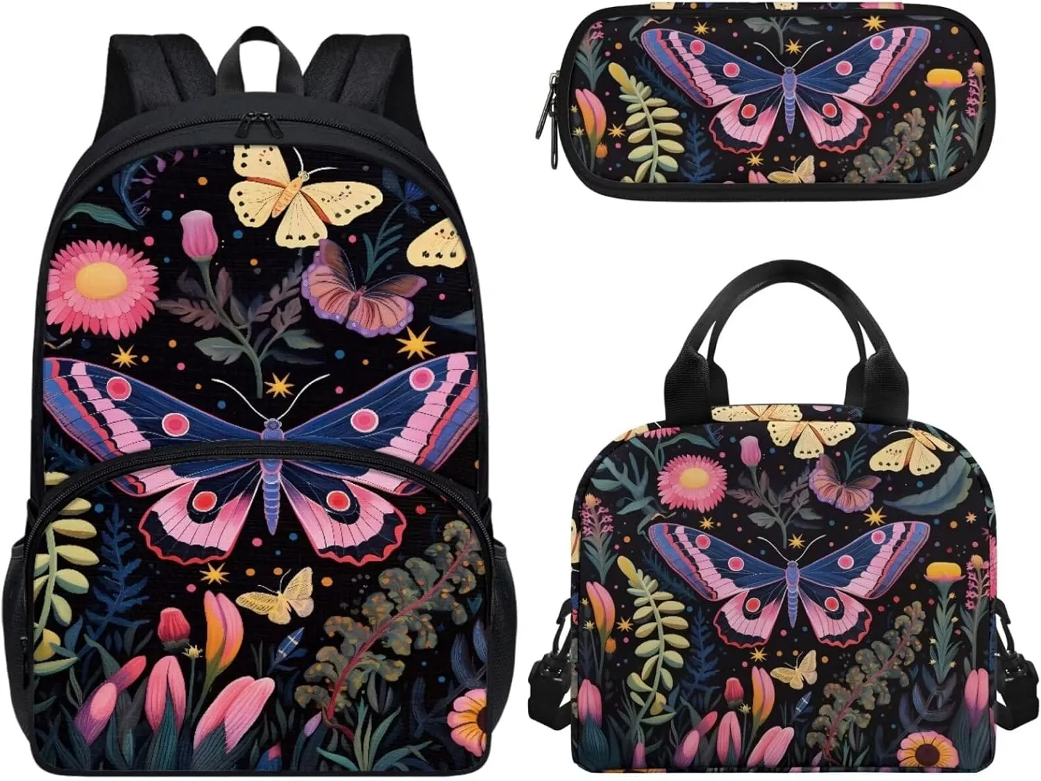 Teen Girls School Backpack Kids Bookbag Lightweight Travel Laptop Backpack Stylish Casual Daypack Reusable Thermal Cooler Leakproof Insulated Lunch Bag Cartoon Butterfly