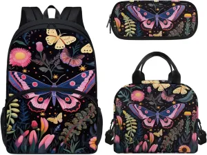 Teen Girls School Backpack Kids Bookbag Lightweight Travel Laptop Backpack Stylish Casual Daypack Reusable Thermal Cooler Leakproof Insulated Lunch Bag Cartoon Butterfly