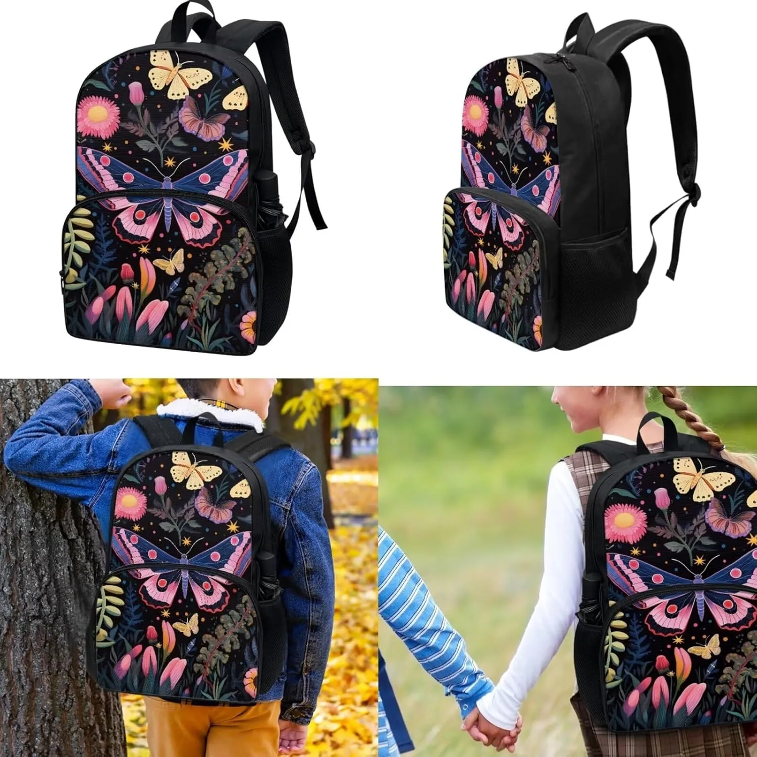 Teen Girls School Backpack Kids Bookbag Lightweight Travel Laptop Backpack Stylish Casual Daypack Reusable Thermal Cooler Leakproof Insulated Lunch Bag Cartoon Butterfly
