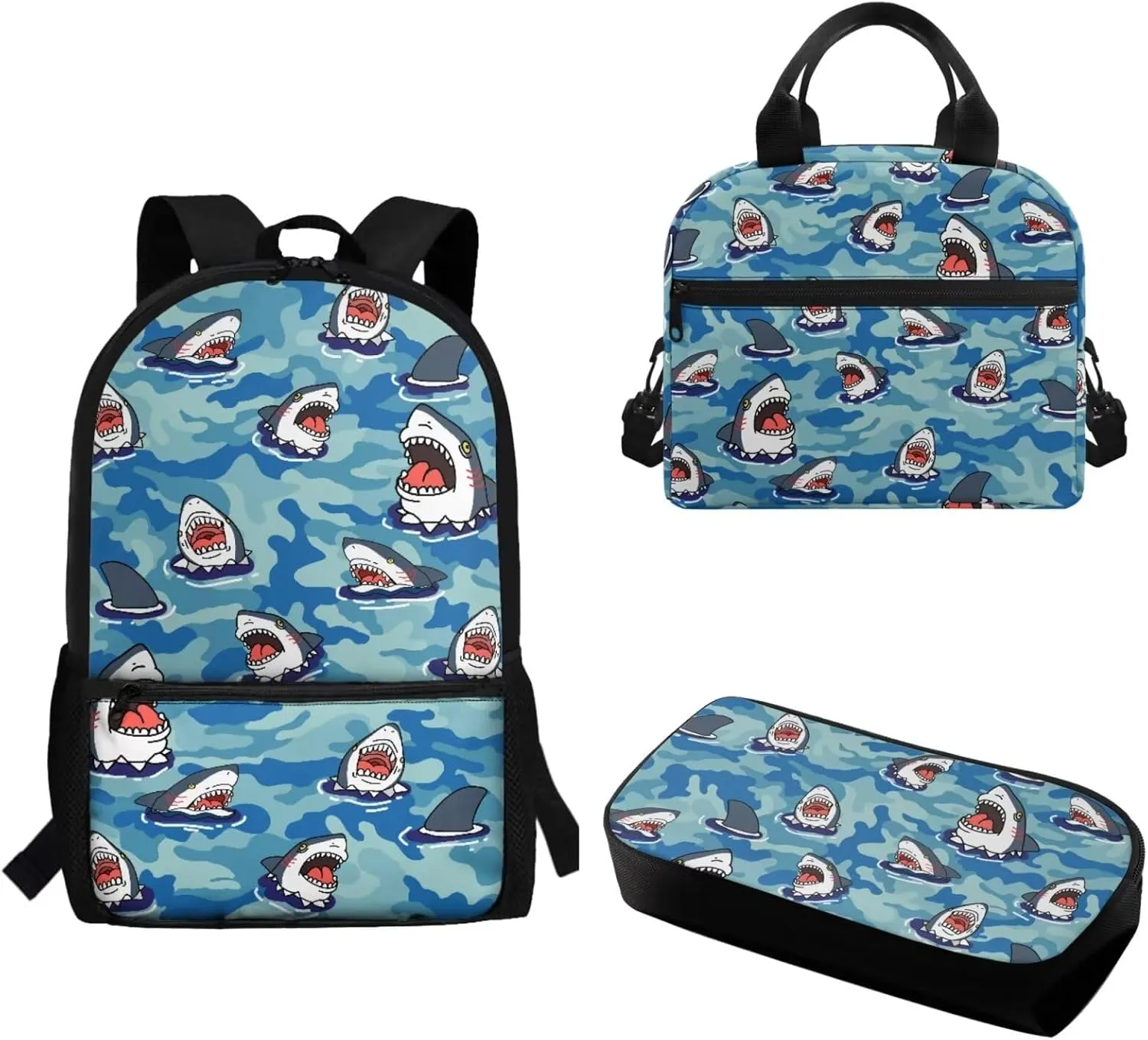 Teen Girls School Backpack Kids Bookbag Lightweight Travel Laptop Backpack Stylish Casual Daypack Reusable Thermal Cooler Leakproof Insulated Lunch Bag Cartoon Shark