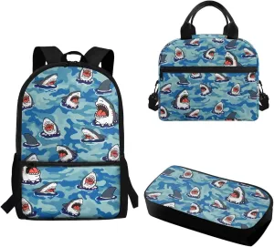 Teen Girls School Backpack Kids Bookbag Lightweight Travel Laptop Backpack Stylish Casual Daypack Reusable Thermal Cooler Leakproof Insulated Lunch Bag Cartoon Shark