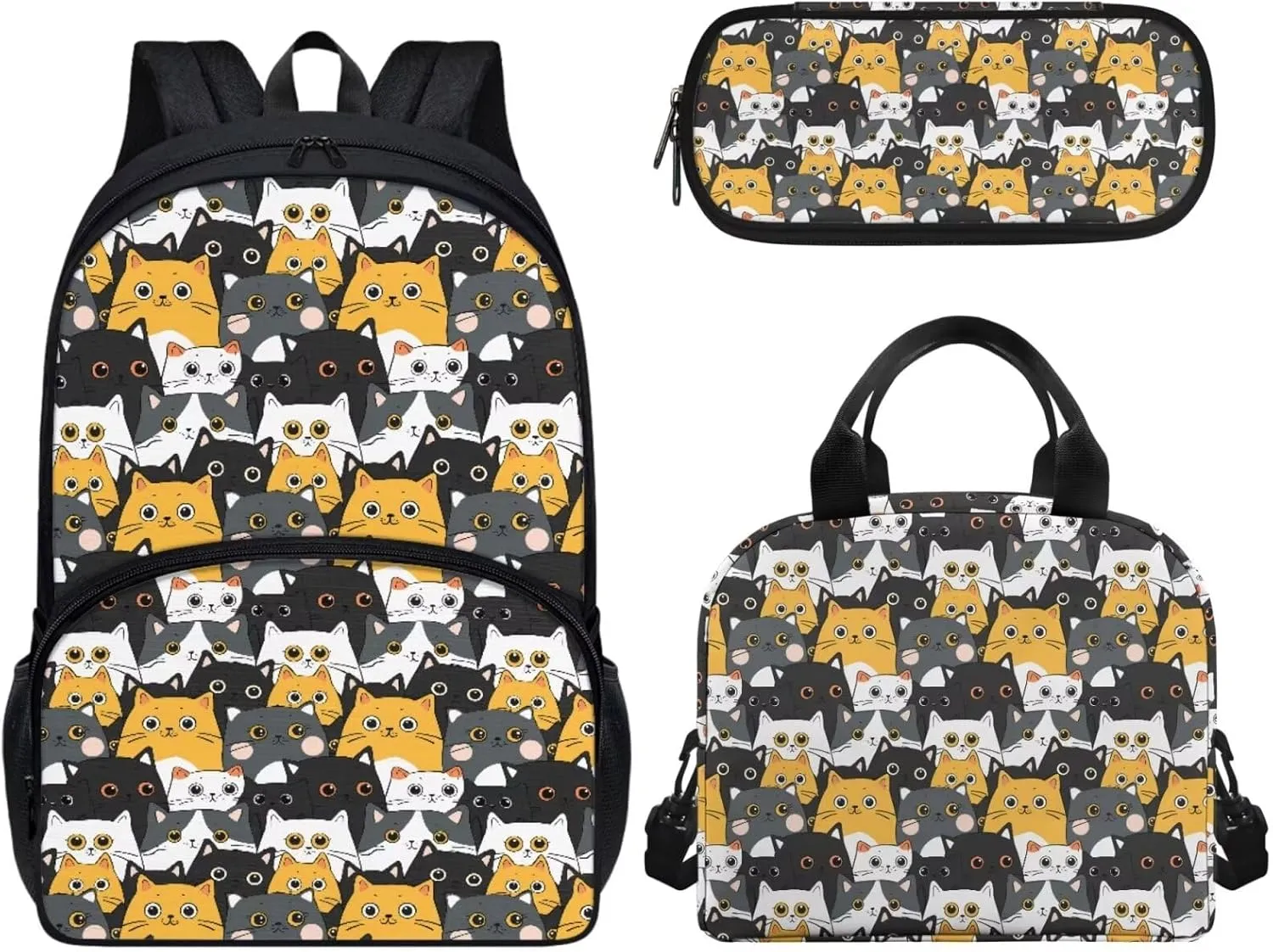 Teen Girls School Backpack Kids Bookbag Lightweight Travel Laptop Backpack Stylish Casual Daypack Reusable Thermal Cooler Leakproof Insulated Lunch Bag Cat Park