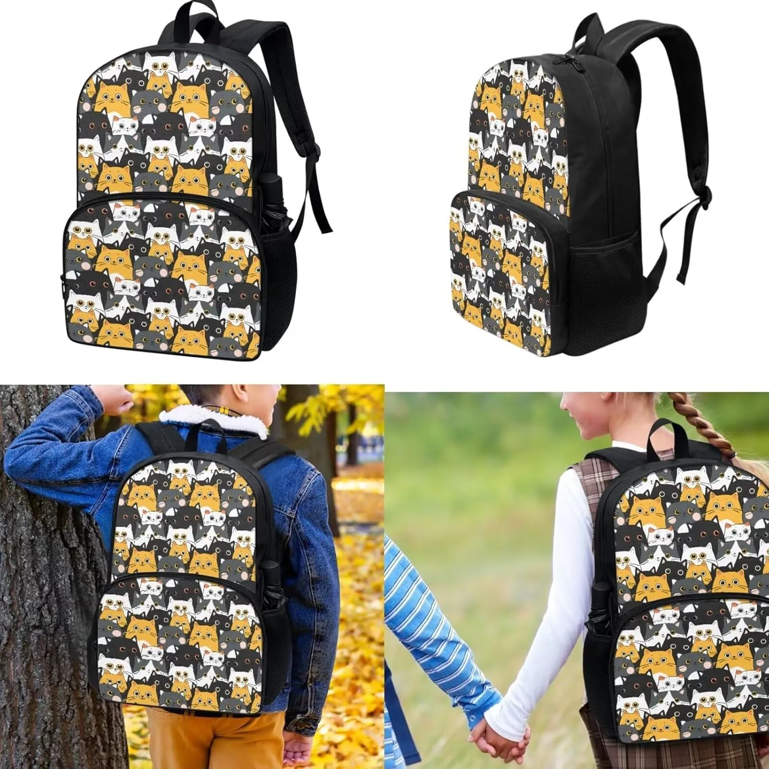 Teen Girls School Backpack Kids Bookbag Lightweight Travel Laptop Backpack Stylish Casual Daypack Reusable Thermal Cooler Leakproof Insulated Lunch Bag Cat Park