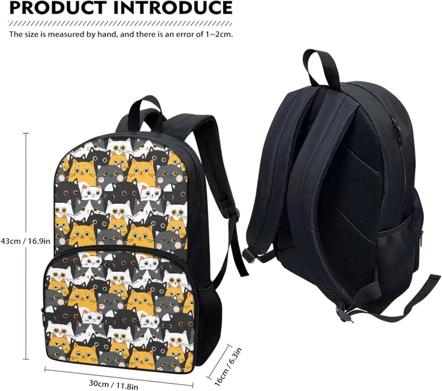 Teen Girls School Backpack Kids Bookbag Lightweight Travel Laptop Backpack Stylish Casual Daypack Reusable Thermal Cooler Leakproof Insulated Lunch Bag Cat Park