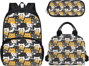 Teen Girls School Backpack Kids Bookbag Lightweight Travel Laptop Backpack Stylish Casual Daypack Reusable Thermal Cooler Leakproof Insulated Lunch Bag Cat Park