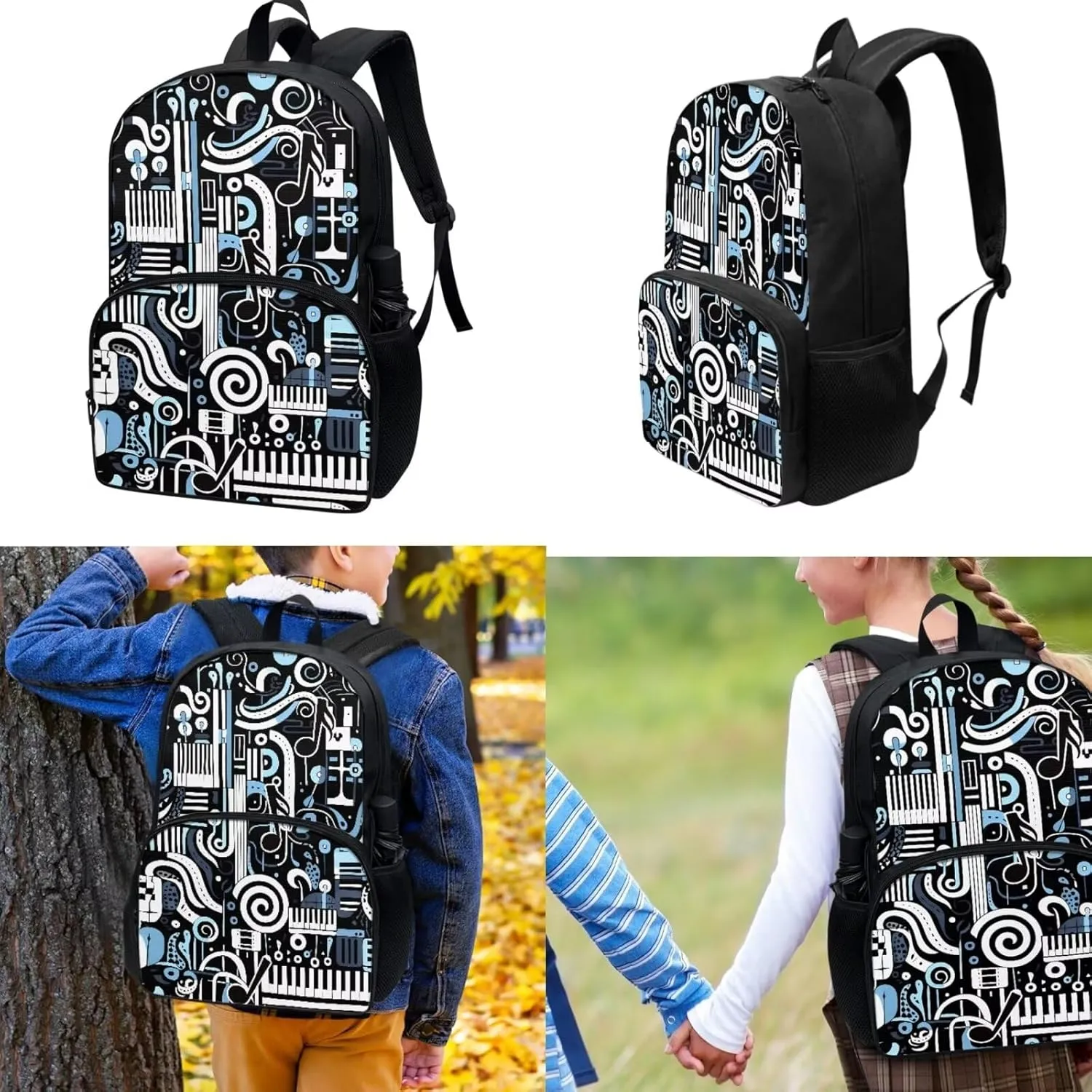 Teen Girls School Backpack Kids Bookbag Lightweight Travel Laptop Backpack Stylish Casual Daypack Reusable Thermal Cooler Leakproof Insulated Lunch Bag Musical Note