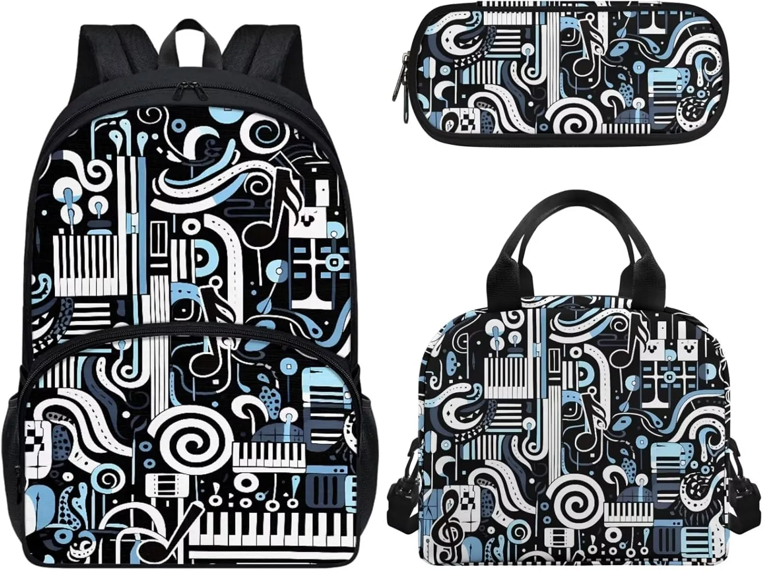 Teen Girls School Backpack Kids Bookbag Lightweight Travel Laptop Backpack Stylish Casual Daypack Reusable Thermal Cooler Leakproof Insulated Lunch Bag Musical Note