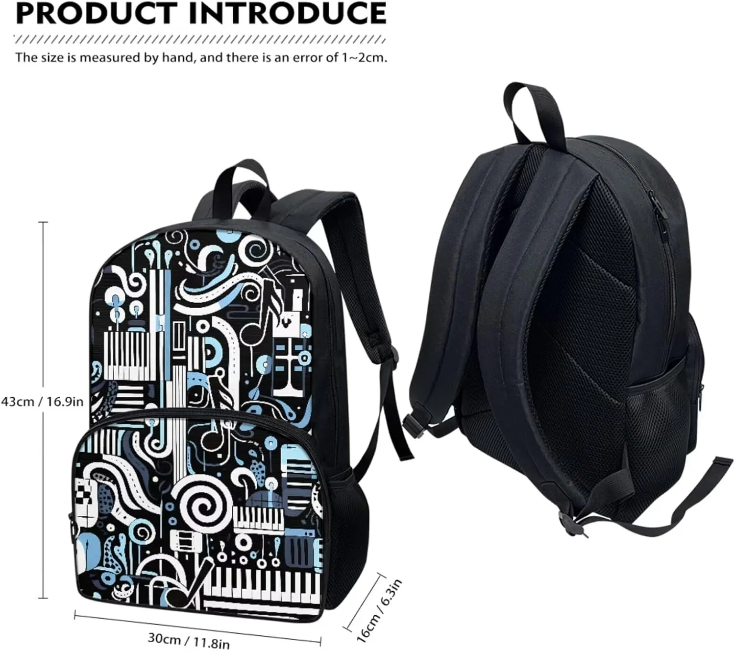 Teen Girls School Backpack Kids Bookbag Lightweight Travel Laptop Backpack Stylish Casual Daypack Reusable Thermal Cooler Leakproof Insulated Lunch Bag Musical Note