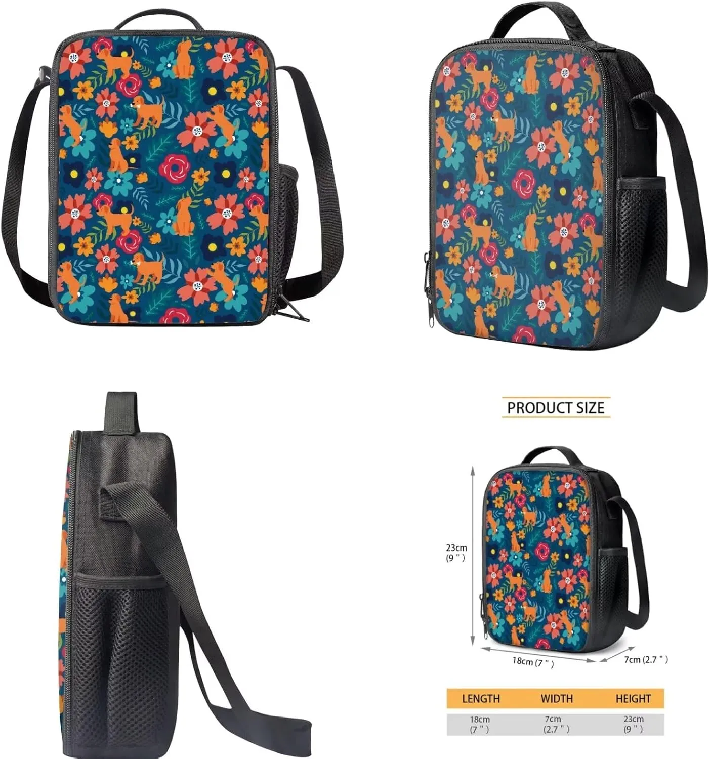Teen Girls School Backpack Kids Bookbag Lightweight Travel Laptop Backpack Stylish Casual Daypack Reusable Thermal Cooler Leakproof Insulated Lunch Bag Puppy and Floral-2