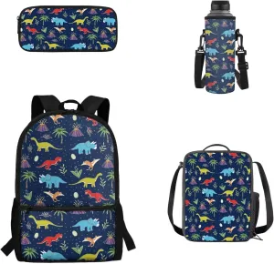 Teen Girls School Backpack Kids Bookbag Lightweight Travel Laptop Backpack Stylish Casual Daypack Reusable Thermal Leakproof Insulated Lunch Bag Water Cup Cover Cartoon Dinosaur