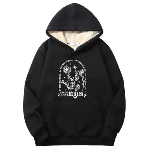 There Was Jesus Flower Crew Collar Fleece Sherpa Hoodie