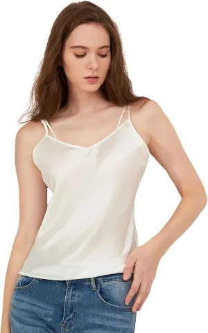 THXSILK Pure Mulberry Silk Vest Top Casual V Neck, Mulberry Silk Tank Top Casual V Neck, Sleeveless Tank Top Basic Camisole
