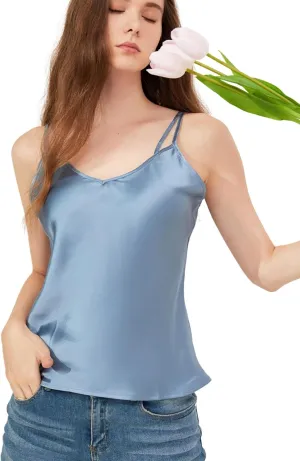 THXSILK Pure Mulberry Silk Vest Top Casual V Neck, Mulberry Silk Tank Top Casual V Neck, Sleeveless Tank Top Basic Camisole