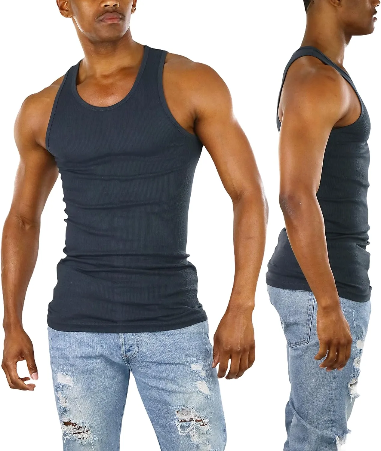 ToBeInStyle Mens Long Muscle Tank Top Workout A-Shirt