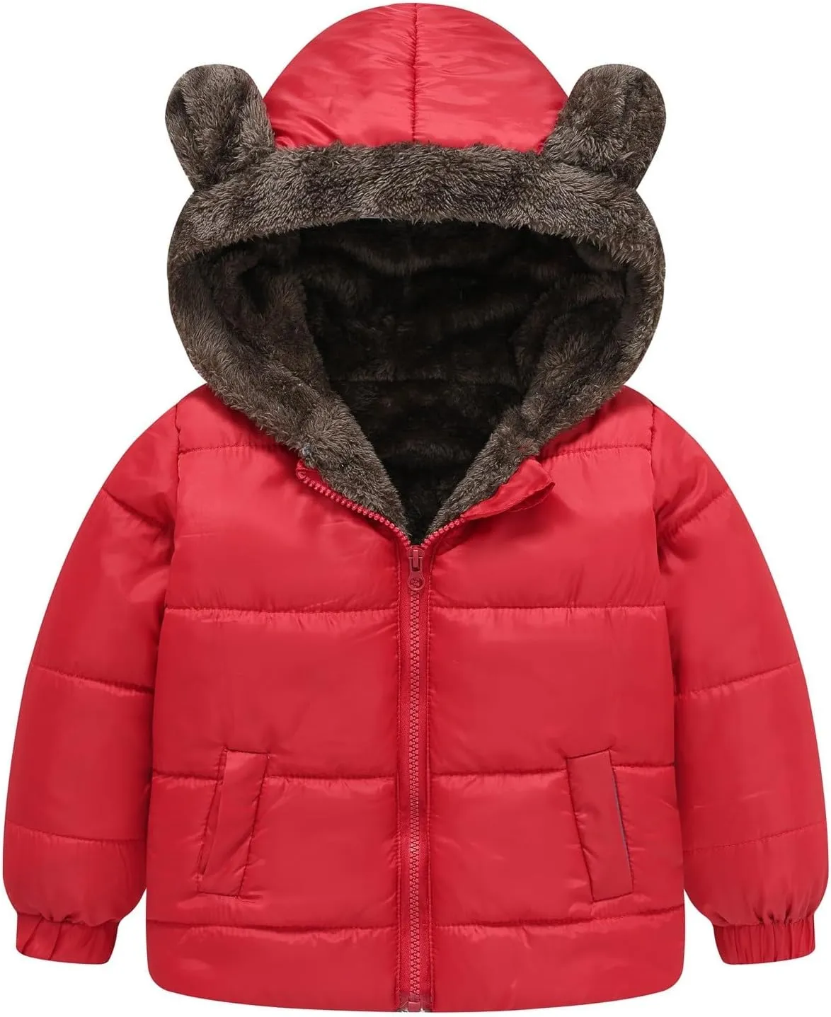 Toddler Baby Girls Boys Winter Fleece Jackets Zip Up Bear Ears Hooded Coat Cotton Warm Lined Padded Outwear Clothing
