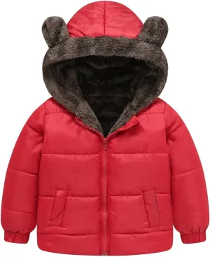 Toddler Baby Girls Boys Winter Fleece Jackets Zip Up Bear Ears Hooded Coat Cotton Warm Lined Padded Outwear Clothing