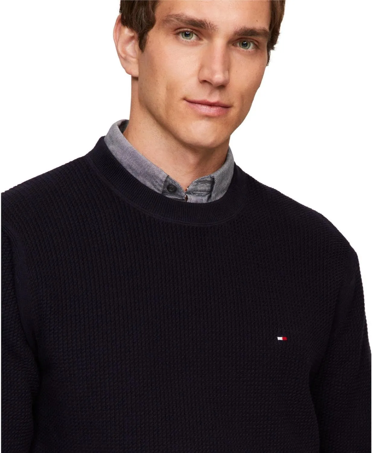 Tommy Hilfiger Men's Waffle Knit Crewneck Sweater Lightweight Pullover, Also Available in Big & Tall