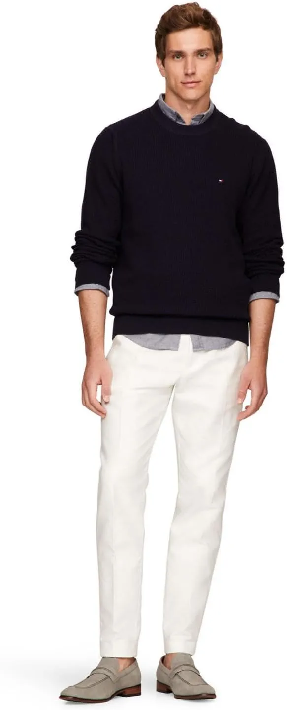 Tommy Hilfiger Men's Waffle Knit Crewneck Sweater Lightweight Pullover, Also Available in Big & Tall