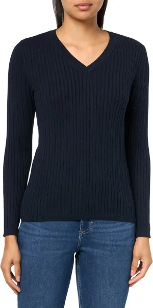 Tommy Hilfiger womens Cotton Vneck Cable Lightweight Sweater