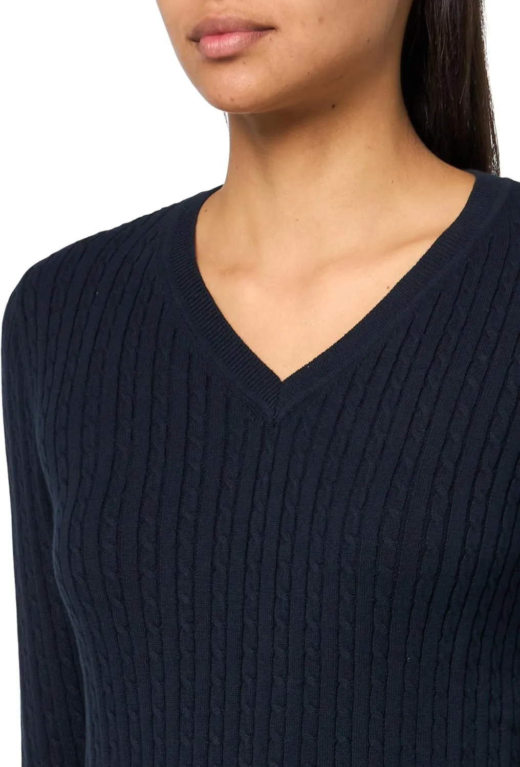 Tommy Hilfiger womens Cotton Vneck Cable Lightweight Sweater