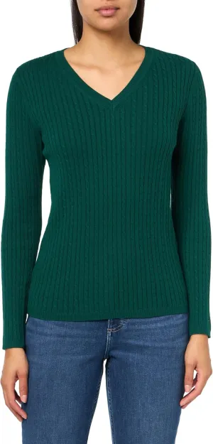 Tommy Hilfiger womens Cotton Vneck Cable Lightweight Sweater