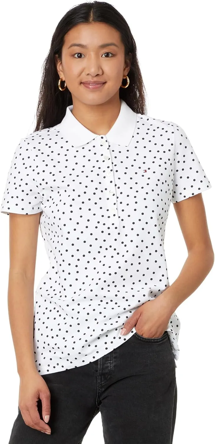 Tommy Hilfiger Women's Dot Print Quarter Button Polo Top
