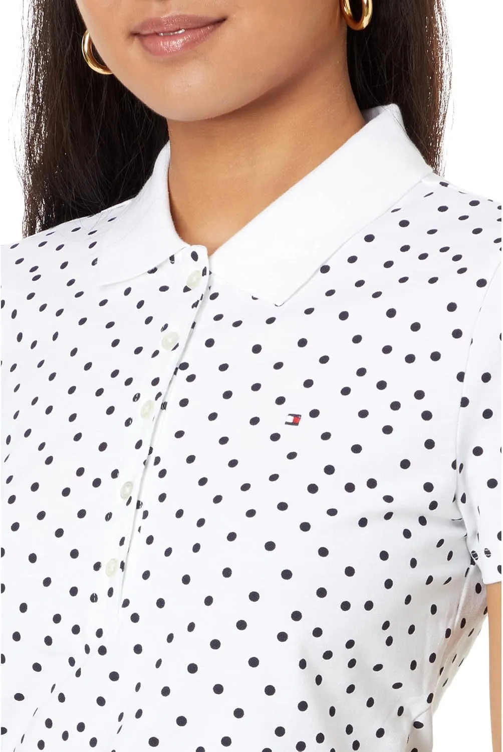 Tommy Hilfiger Women's Dot Print Quarter Button Polo Top