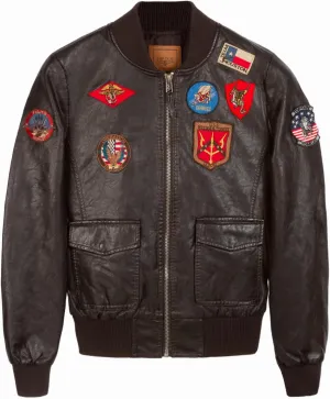 TOP GUN Womens Vegan Leather Bomber Jacket with Patches