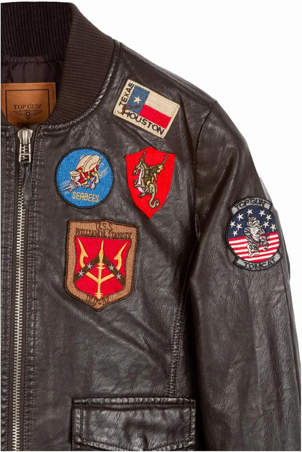 TOP GUN Womens Vegan Leather Bomber Jacket with Patches