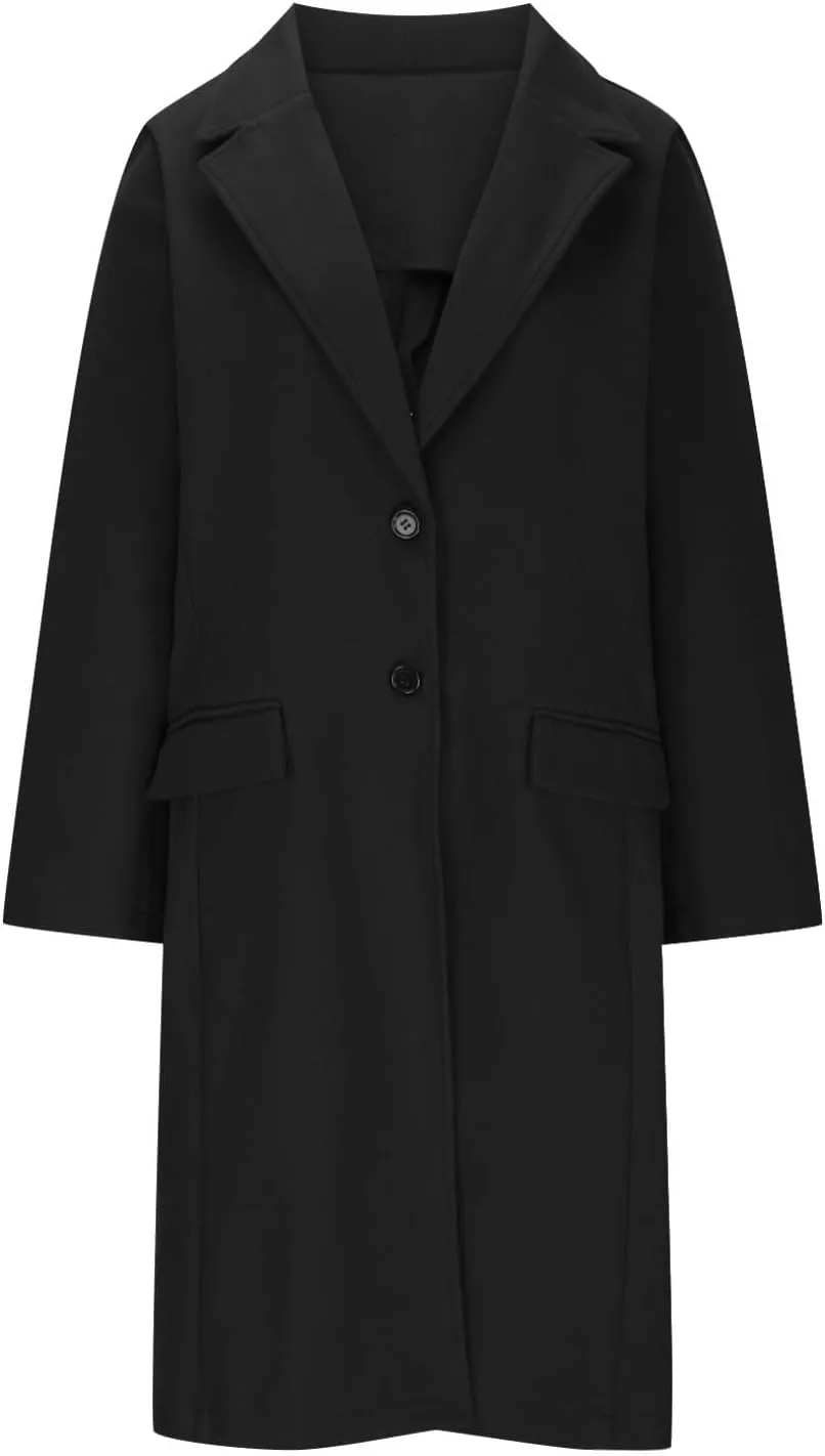 Trench Coat Women 2024 Elegant Lapel Button Down Blazer Casual Business Work Suit Jackets Long Windbreaker Pea Coat