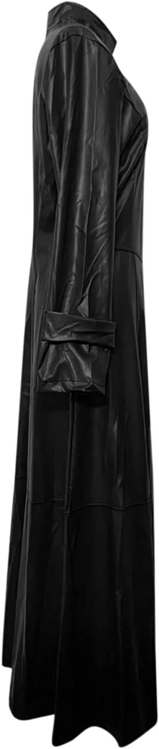 tuduoms Womens Faux Leather Trench Coat Fashion Sexy Zip Up Motocycle Long Jackets Windbreaker Slim Fit Maxi Winter Over Coat