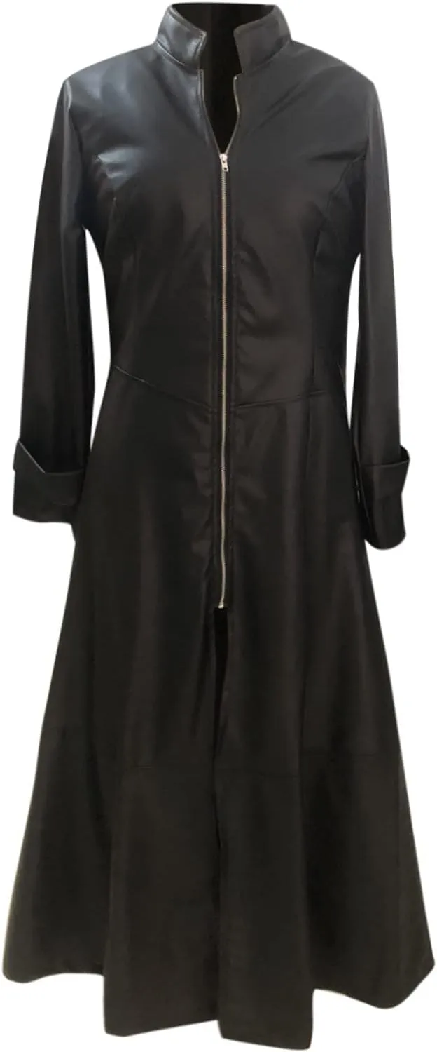 tuduoms Womens Faux Leather Trench Coat Fashion Sexy Zip Up Motocycle Long Jackets Windbreaker Slim Fit Maxi Winter Over Coat