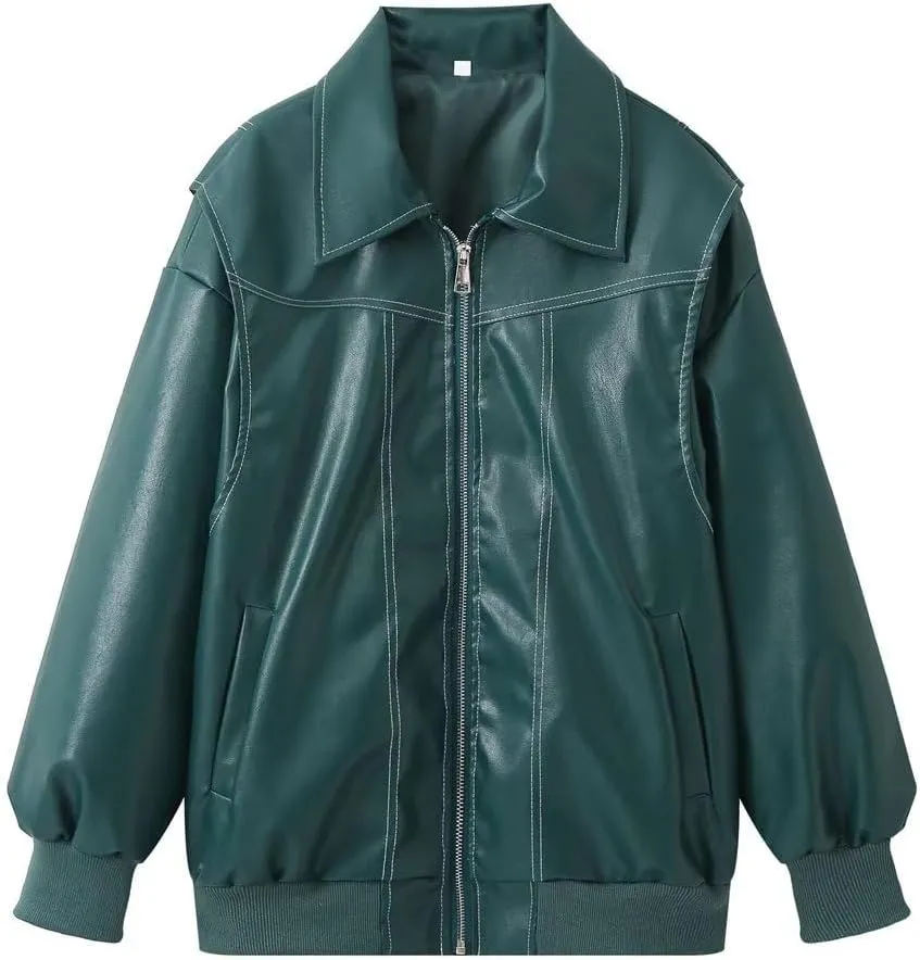 utcoco Women's Faux Leather Motorcycle Jacket Oversized Zip Up Winter Coat Outerwear 2025 Fall Fashion Clothes