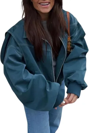 utcoco Women's Faux Leather Motorcycle Jacket Oversized Zip Up Winter Coat Outerwear 2025 Fall Fashion Clothes