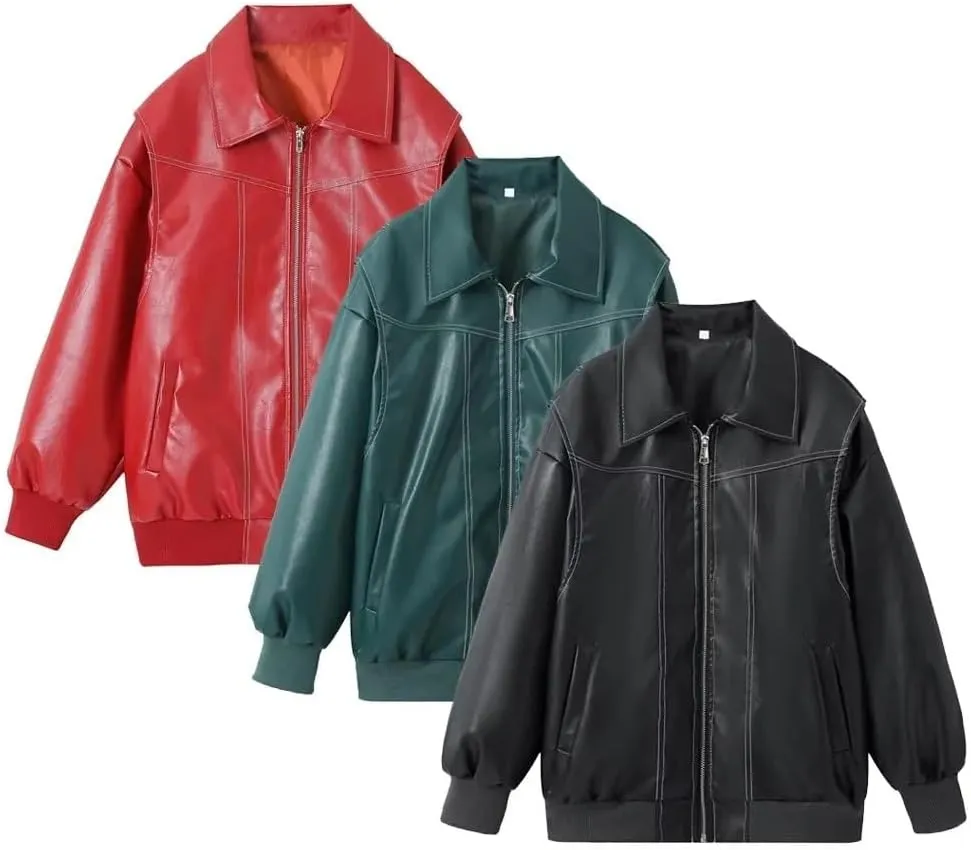 utcoco Women's Faux Leather Motorcycle Jacket Oversized Zip Up Winter Coat Outerwear 2025 Fall Fashion Clothes