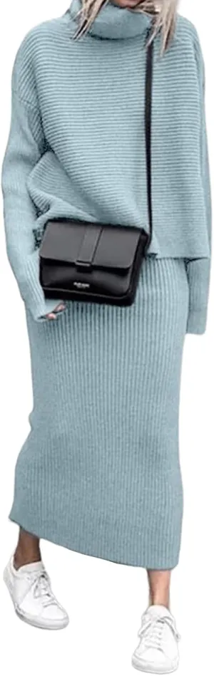 utcoco Women's Pullover Sweaters 2 Piece Outfits Long Sleeve Knit Pullover and Long Skirt Sweater Sets