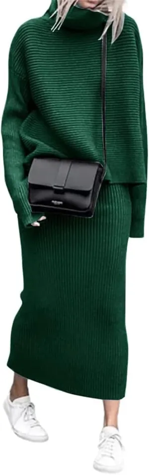 utcoco Women's Pullover Sweaters 2 Piece Outfits Long Sleeve Knit Pullover and Long Skirt Sweater Sets